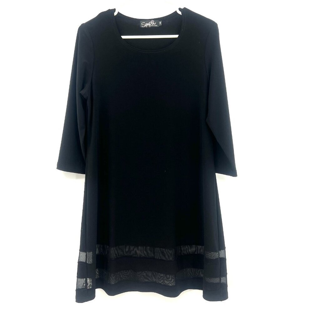 Sympli Black Slinkly 3/4 Sleeve Mesh Cutout Hem Dress Women's 10